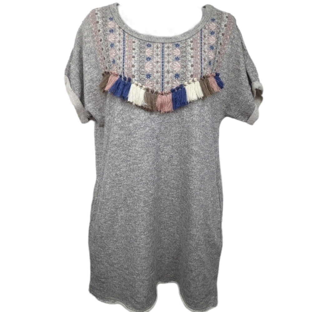 Ellison Embroidered Tasseled Terry Cloth Mini Dress Sz M